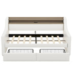 Letto Divano a Una Piazza Imbottito in Similpelle Bianca / Beige / Grigia – Cassetto Contenitore, Stazione di Ricarica e Luci a LED