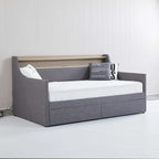 Letto Divano a Una Piazza Imbottito in Similpelle Bianca / Beige / Grigia – Cassetto Contenitore, Stazione di Ricarica e Luci a LED