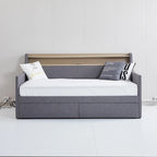 Letto Divano a Una Piazza Imbottito in Similpelle Bianca / Beige / Grigia – Cassetto Contenitore, Stazione di Ricarica e Luci a LED
