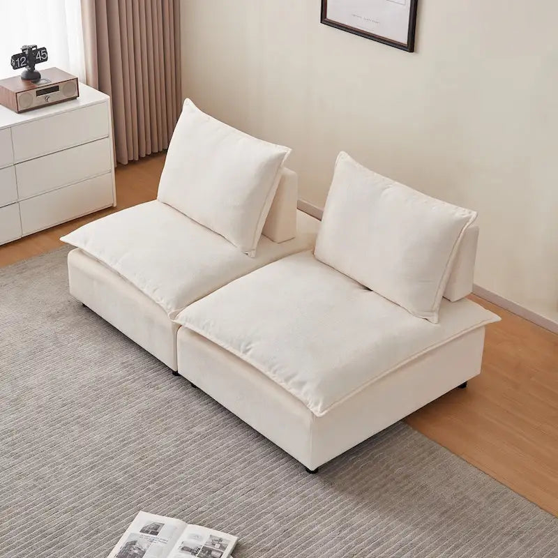 Poltrona senza braccioli in ciniglia con pouf, seduta singola – Arancione / Grigio / Verde / Beige