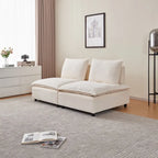 Poltrona senza braccioli in ciniglia con pouf, seduta singola – Arancione / Grigio / Verde / Beige