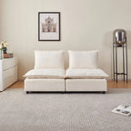 Poltrona senza braccioli in ciniglia con pouf, seduta singola – Arancione / Grigio / Verde / Beige