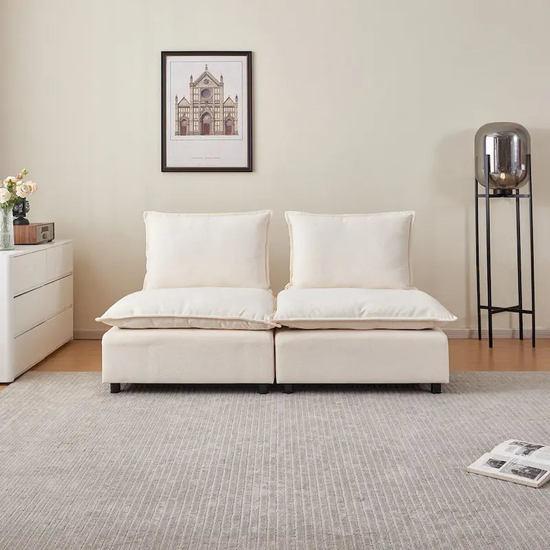 Poltrona senza braccioli in ciniglia con pouf, seduta singola – Arancione / Grigio / Verde / Beige