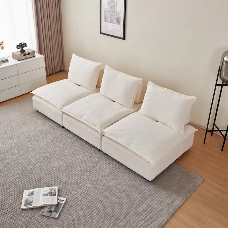 Poltrona senza braccioli in ciniglia con pouf, seduta singola – Arancione / Grigio / Verde / Beige