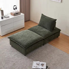 Poltrona senza braccioli in ciniglia con pouf, seduta singola – Arancione / Grigio / Verde / Beige