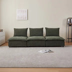 Poltrona senza braccioli in ciniglia con pouf, seduta singola – Arancione / Grigio / Verde / Beige