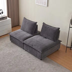 Poltrona senza braccioli in ciniglia con pouf, seduta singola – Arancione / Grigio / Verde / Beige