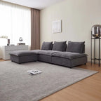 Poltrona senza braccioli in ciniglia con pouf, seduta singola – Arancione / Grigio / Verde / Beige