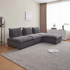 Poltrona senza braccioli in ciniglia con pouf, seduta singola – Arancione / Grigio / Verde / Beige