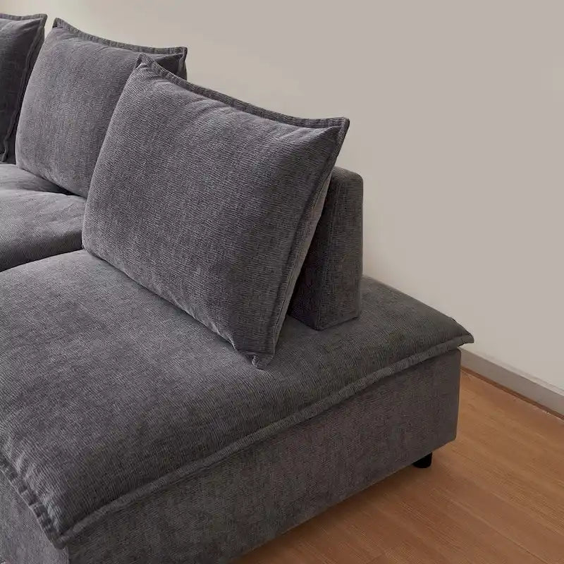 Poltrona senza braccioli in ciniglia con pouf, seduta singola – Arancione / Grigio / Verde / Beige