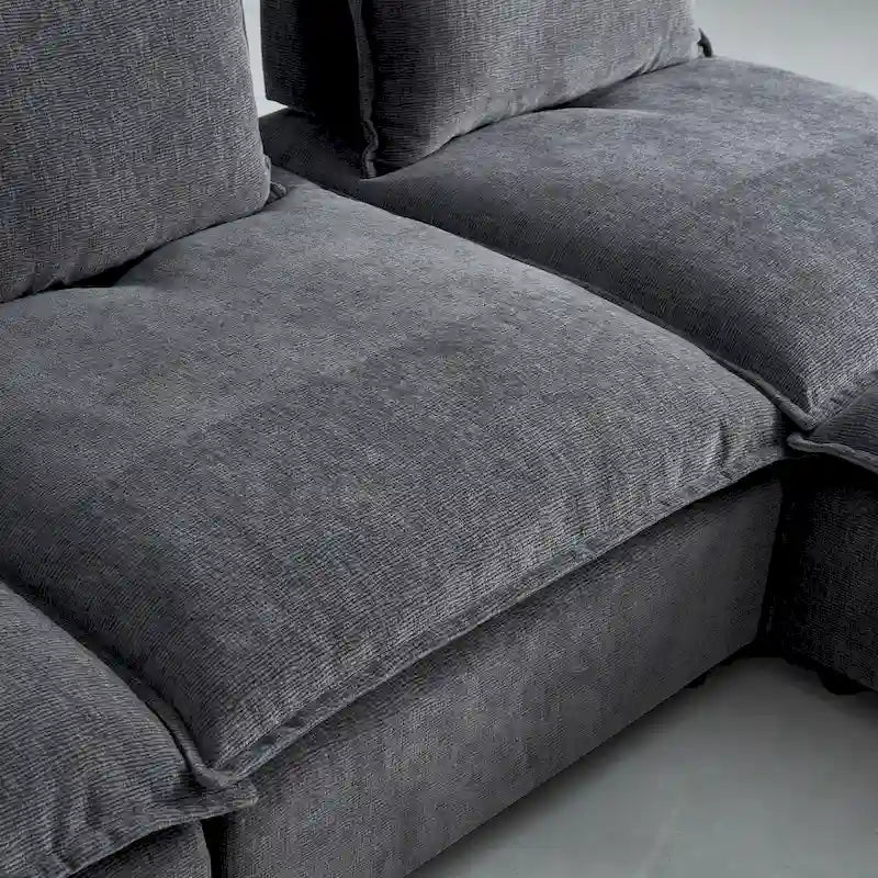 Poltrona senza braccioli in ciniglia con pouf, seduta singola – Arancione / Grigio / Verde / Beige