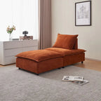 Poltrona senza braccioli in ciniglia con pouf, seduta singola – Arancione / Grigio / Verde / Beige