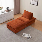 Poltrona senza braccioli in ciniglia con pouf, seduta singola – Arancione / Grigio / Verde / Beige