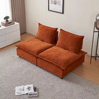 Poltrona senza braccioli in ciniglia con pouf, seduta singola – Arancione / Grigio / Verde / Beige