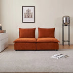 Poltrona senza braccioli in ciniglia con pouf, seduta singola – Arancione / Grigio / Verde / Beige