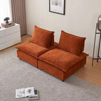 Poltrona senza braccioli in ciniglia con pouf, seduta singola – Arancione / Grigio / Verde / Beige