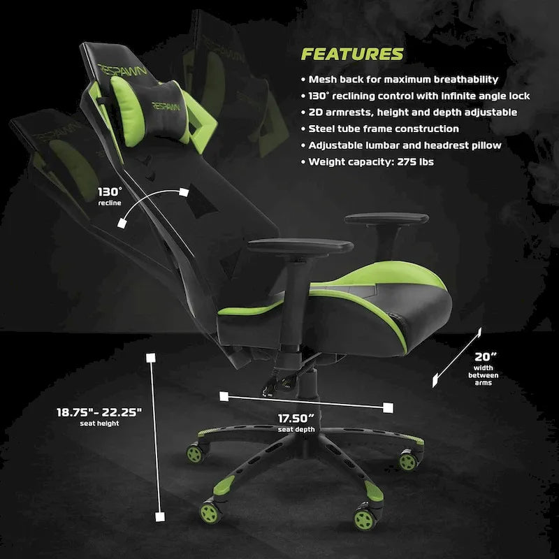 Sedia da gaming stile racing, schienale in rete, reclinabile, 1 persona | Multicolore