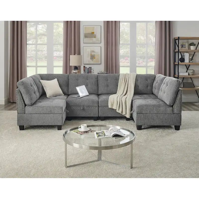 Divano componibile modulare grigio, multi-posto