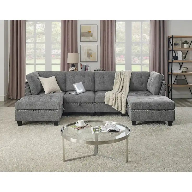 Divano componibile modulare grigio, multi-posto