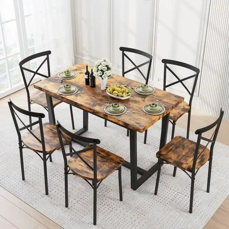 Set da pranzo industriale marrone/grigio per 6, 7 pezzi