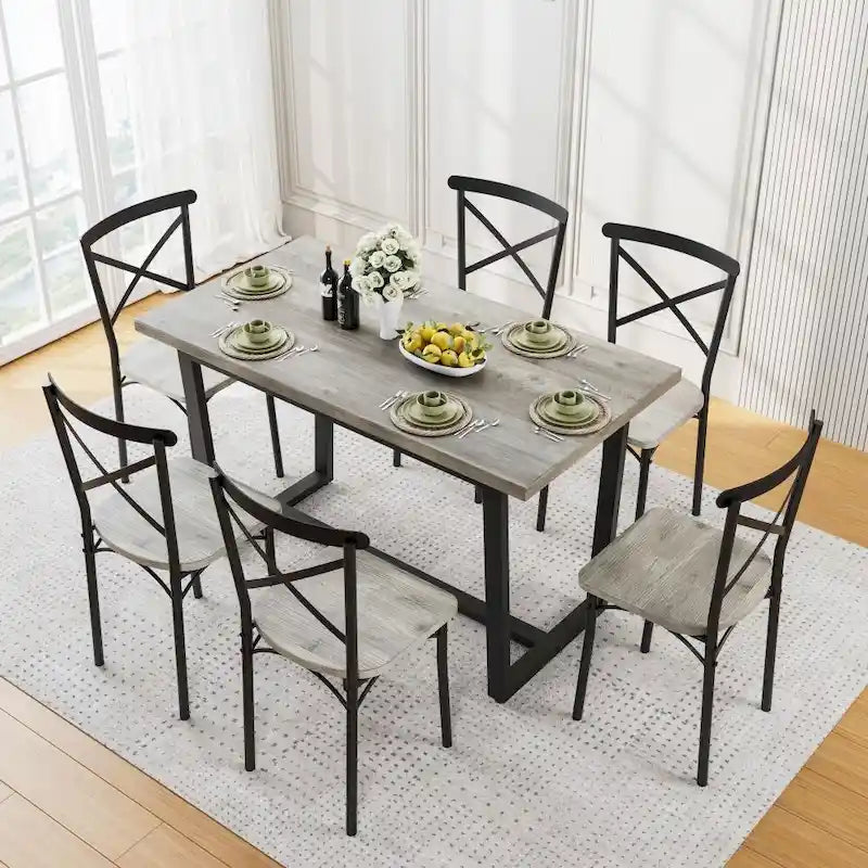 Set da pranzo industriale marrone/grigio per 6, 7 pezzi