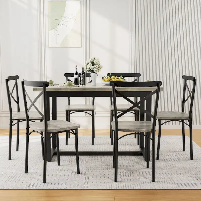 Set da pranzo industriale marrone/grigio per 6, 7 pezzi