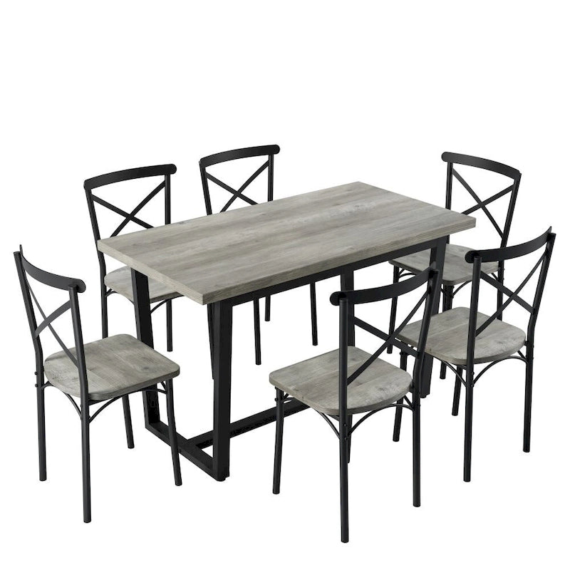 Set da pranzo industriale marrone/grigio per 6, 7 pezzi