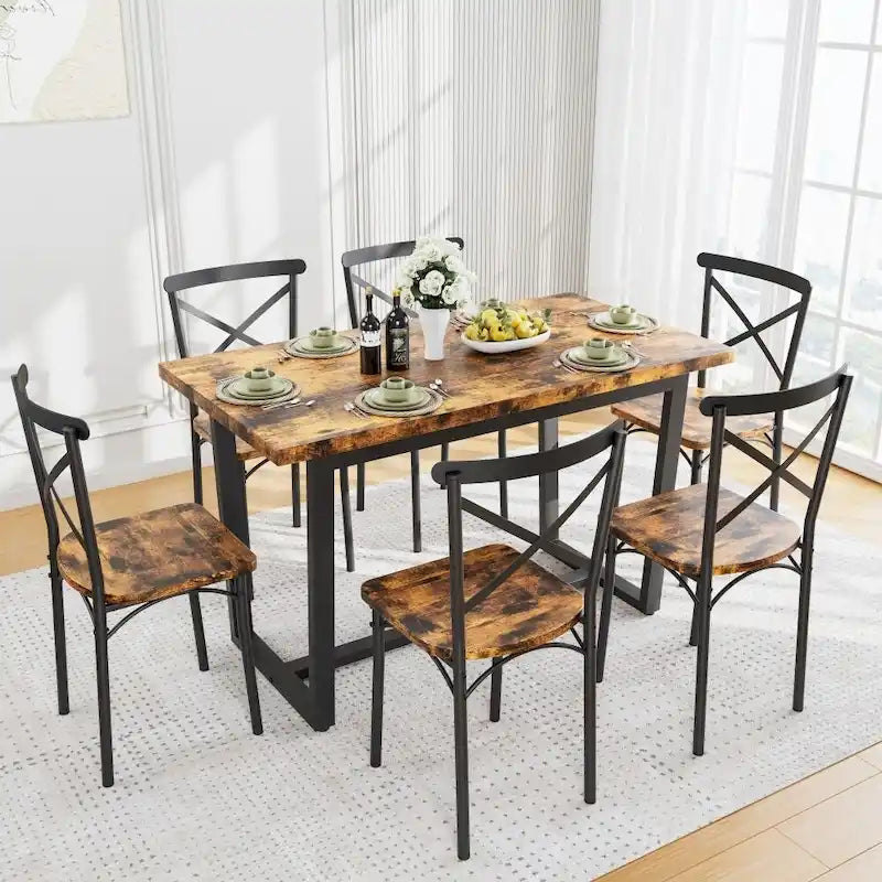 Set da pranzo industriale marrone/grigio per 6, 7 pezzi