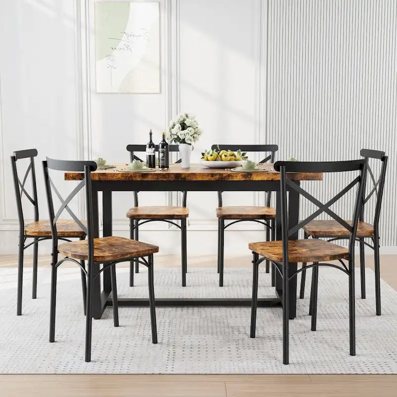 Set da pranzo industriale marrone/grigio per 6, 7 pezzi