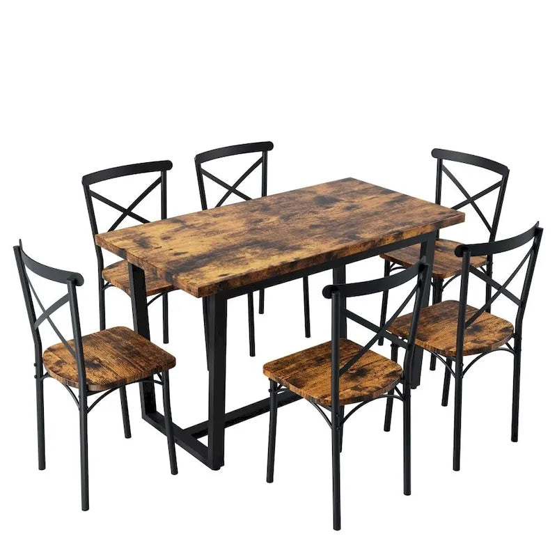 Set da pranzo industriale marrone/grigio per 6, 7 pezzi