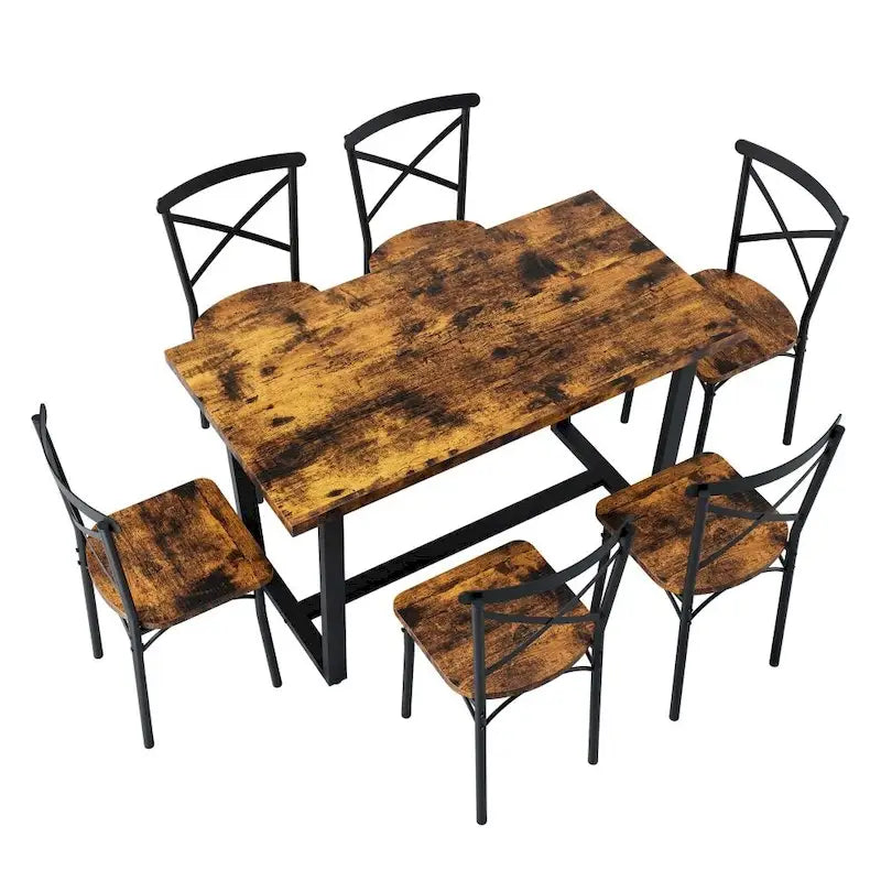 Set da pranzo industriale marrone/grigio per 6, 7 pezzi