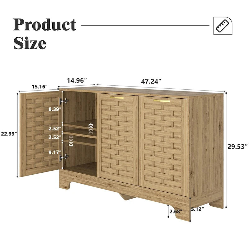Mobile buffet credenza in stile rustico con ripiano regolabile, effetto legno