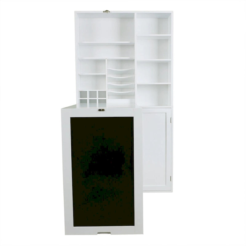 Scrivania a Muro Pieghevole Bianca con Lavagna e Mobile Contenitore, 1 Persona, 60×31.2cm