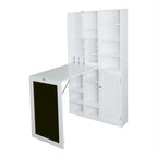 Scrivania a Muro Pieghevole Bianca con Lavagna e Mobile Contenitore, 1 Persona, 60×31.2cm