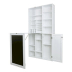 Scrivania a Muro Pieghevole Bianca con Lavagna e Mobile Contenitore, 1 Persona, 60×31.2cm