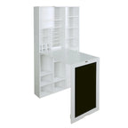Scrivania a Muro Pieghevole Bianca con Lavagna e Mobile Contenitore, 1 Persona, 60×31.2cm
