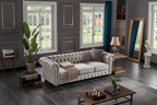 Divano Chesterfield Grigio Chiaro, Tessuto in Lino, 3 Posti