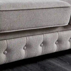 Divano Chesterfield Grigio Chiaro, Tessuto in Lino, 3 Posti
