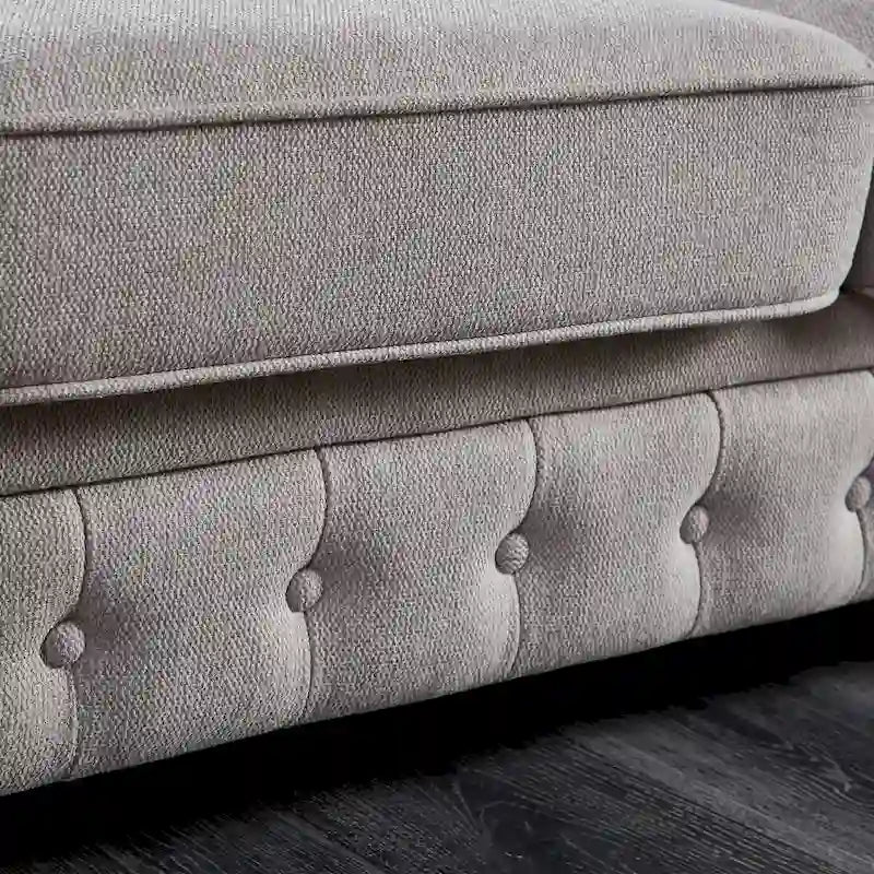 Divano Chesterfield Grigio Chiaro, Tessuto in Lino, 3 Posti