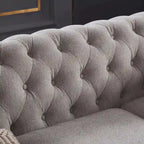 Divano Chesterfield Grigio Chiaro, Tessuto in Lino, 3 Posti