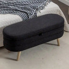 Panca Contenitore in Tessuto Bouclé, Gambe in Legno, 1 Posto | Nero