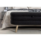 Panca Contenitore in Tessuto Bouclé, Gambe in Legno, 1 Posto | Nero