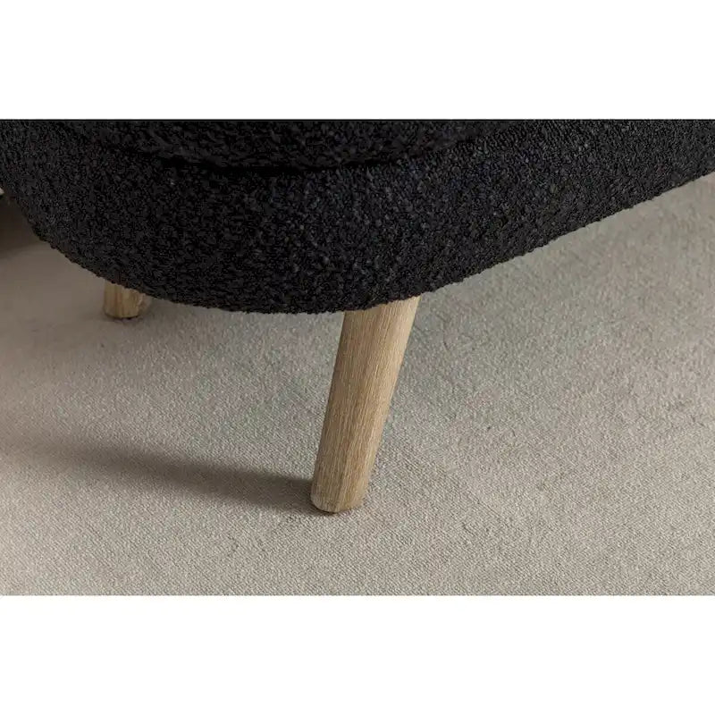 Panca Contenitore in Tessuto Bouclé, Gambe in Legno, 1 Posto | Nero