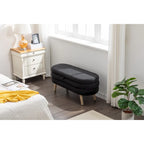 Panca Contenitore in Tessuto Bouclé, Gambe in Legno, 1 Posto | Nero