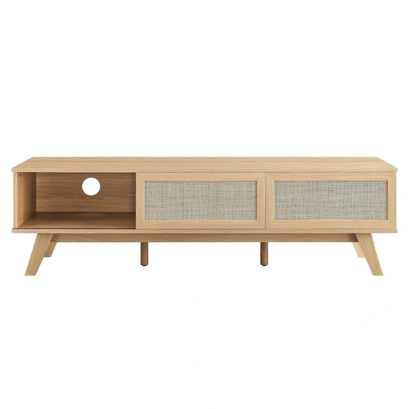 Mobile TV 60" con ante scorrevoli in rattan, Rovere/Noce, Adatto per TV fino a 65"