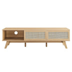 Mobile TV 60" con ante scorrevoli in rattan, Rovere/Noce, Adatto per TV fino a 65"