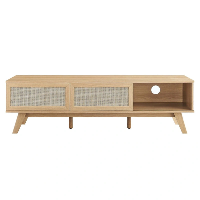 Mobile TV 60" con ante scorrevoli in rattan, Rovere/Noce, Adatto per TV fino a 65"