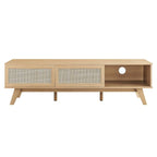 Mobile TV 60" con ante scorrevoli in rattan, Rovere/Noce, Adatto per TV fino a 65"