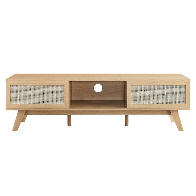 Mobile TV 60" con ante scorrevoli in rattan, Rovere/Noce, Adatto per TV fino a 65"