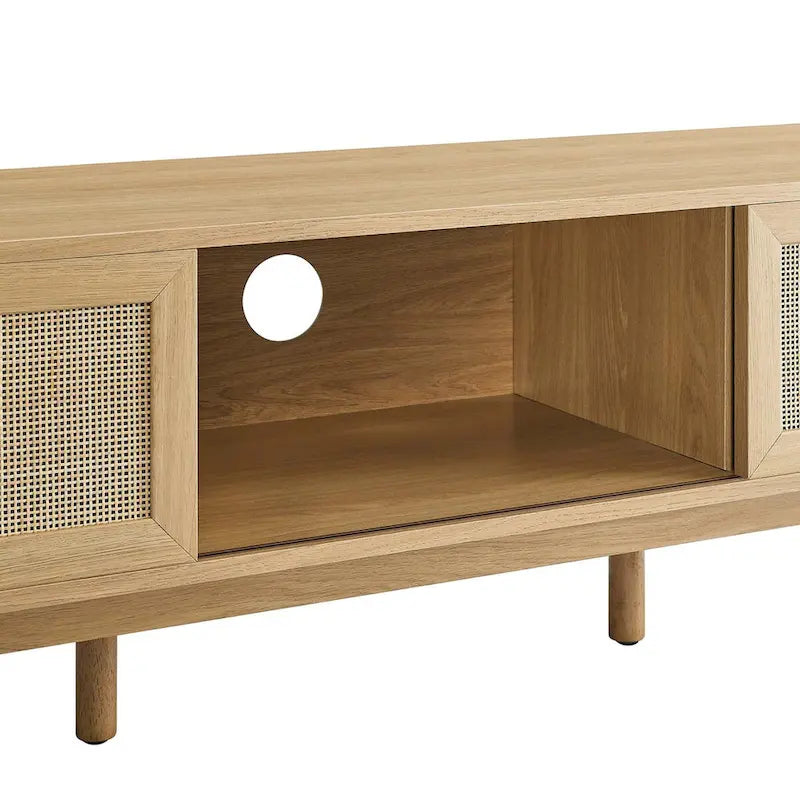 Mobile TV 60" con ante scorrevoli in rattan, Rovere/Noce, Adatto per TV fino a 65"